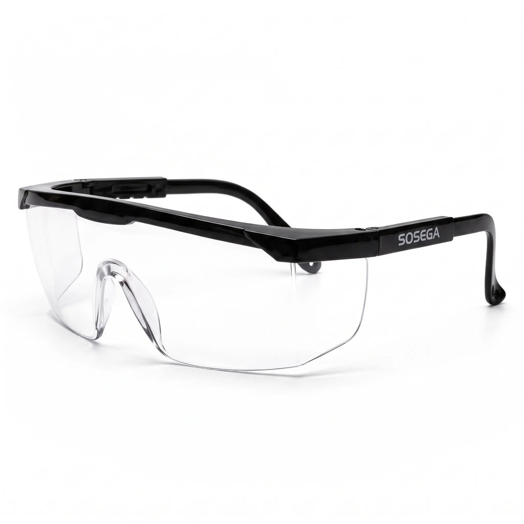 Anti-Scratch Safety Glasses, Clear Lens, Black Frame