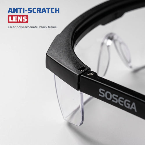 Anti-Scratch Safety Glasses, Clear Lens, Black Frame