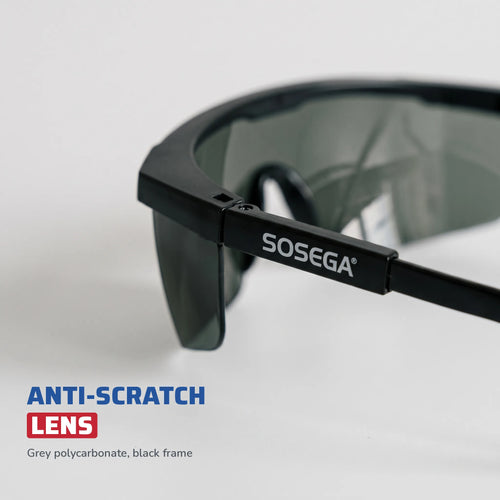 Anti-Scratch Safety Glasses, Grey Lens, Black Frame