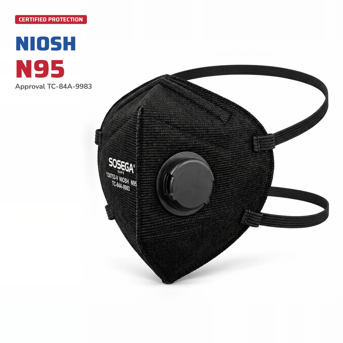 N95 Disposable Mask with Valve, Black