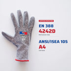 A4 Cut Resistant PU Coated Gloves, HPPE Shell