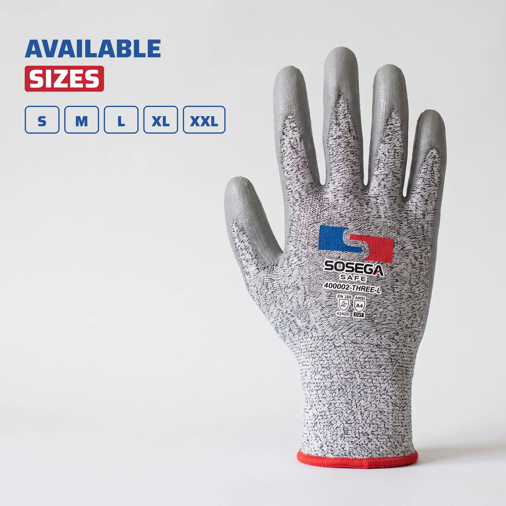 A4 Cut Resistant PU Coated Gloves, HPPE Shell
