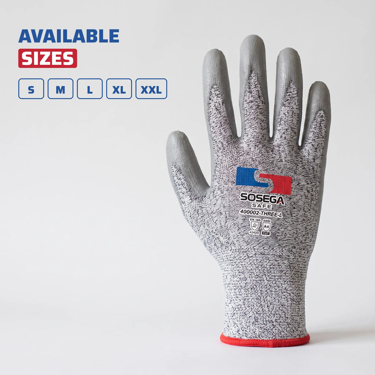 A4 Cut Resistant PU Coated Gloves, HPPE Shell