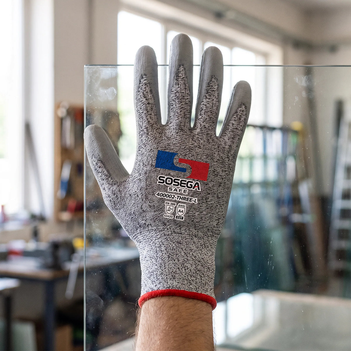 A4 Cut Resistant PU Coated Gloves, HPPE Shell