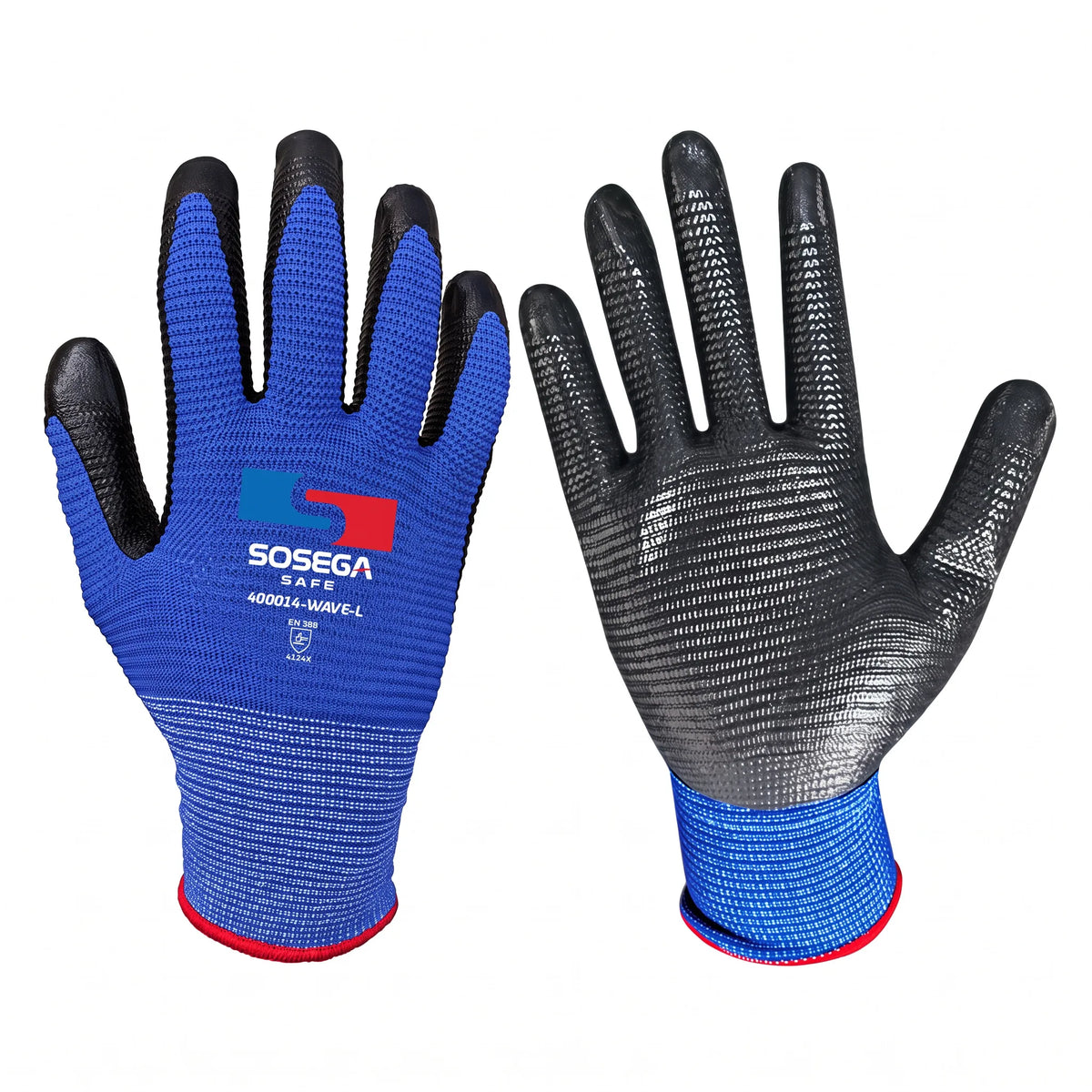 Wave-Pattern Nitrile Coated Gloves, Polyester Shell