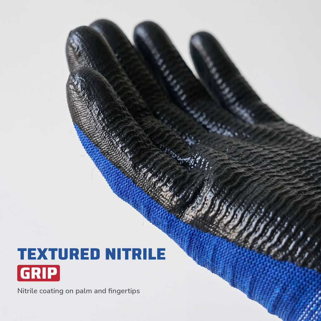 Wave-Pattern Nitrile Coated Gloves, Polyester Shell