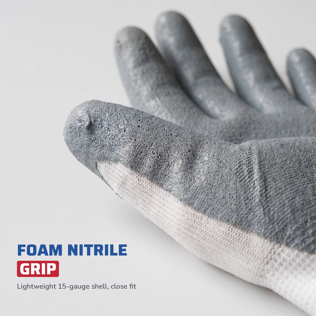 15G Foam Nitrile Coated Gloves, Nylon Spandex Shell