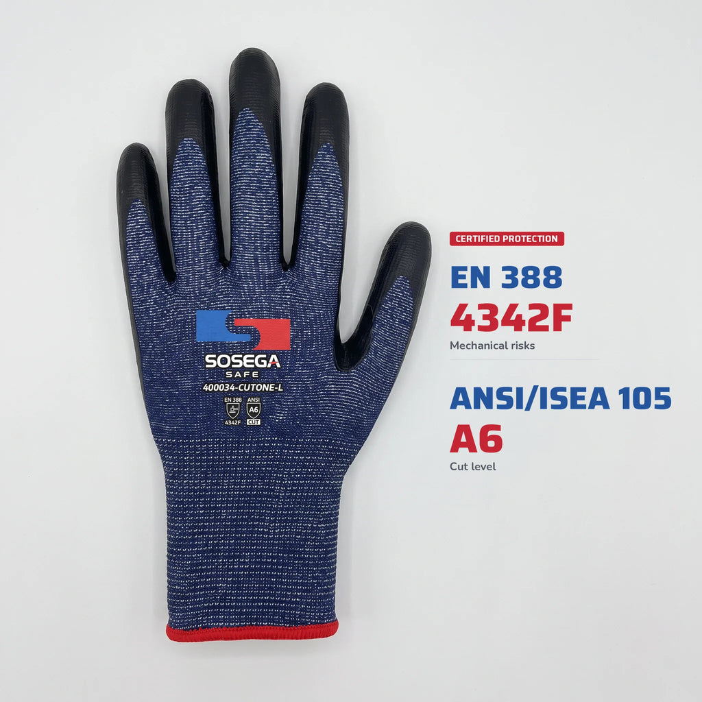A6 Cut Resistant Nitrile Foam Coated Gloves, HPPE Shell