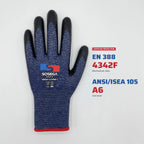 A6 Cut Resistant Nitrile Foam Coated Gloves, HPPE Shell