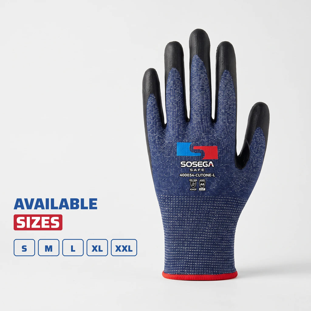 A6 Cut Resistant Nitrile Foam Coated Gloves, HPPE Shell